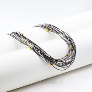 Sea Lily Brand Silver Silk Infused Wire Necklace with Silver and Gold Beads